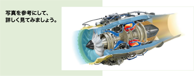 ジェットエンジン断面写真図 - 写真を参考にして、詳しく見てみましょう。